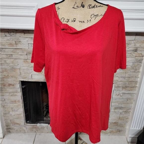 TALBOTS red bow neck super soft tee shirt plus size 2XP petite - Picture 2 of 7
